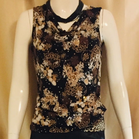 Gold & Brown Floral and swirly print. - Picture 1 of 2